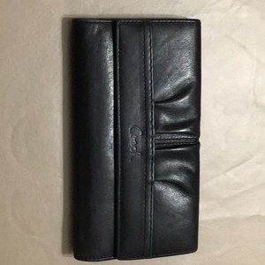 Used Coach Tri-fold Pleated Leather Black Wallet
